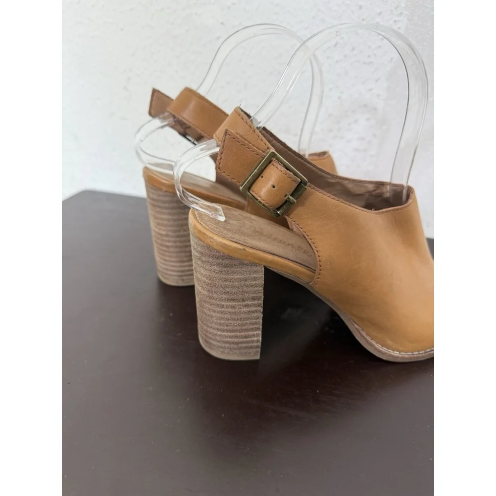 Madewell The Cary Slingback Sandal Brown Women’s Sz. 8 Leather Boho Stacked Heel